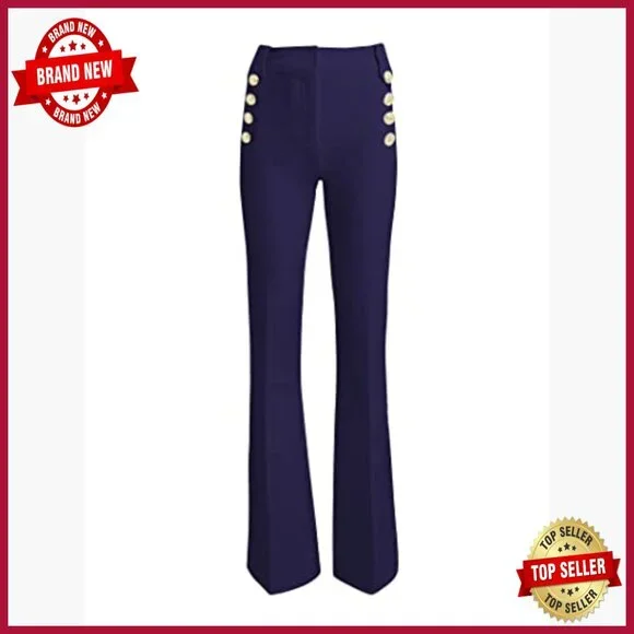 High Waist Double Breasted Flared Sailor Trousers Pants with Hide Zipper - Picture 5 of 7